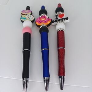 Handmade Set of Three Fun Donut Silicone Bead Pens
